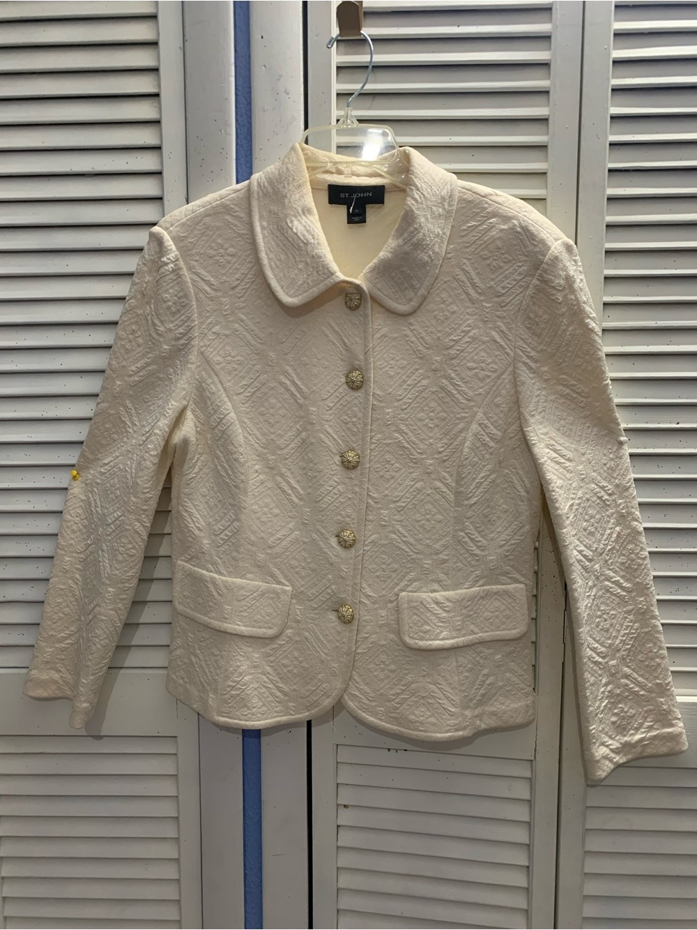 Vintage St John Unique Matelasse Raised Fabric Cream Blazer Jacket Size 12